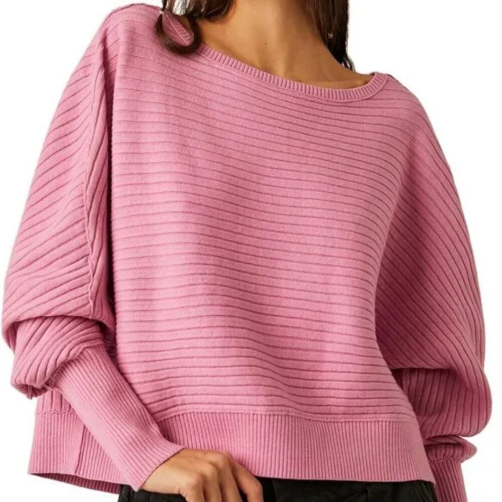FREE PEOPLE‎ Sublime Pullover Sweater Womens Medium Pink Ribbed Dolman Knit